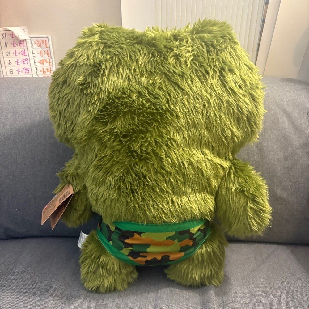 Fuggler Fluffy Green Monster Plush Toy with Pink and Yellow Details - Picture 2 of 3